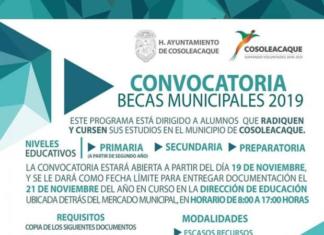 Abren convocatoria para postularse a las “Becas municipales 2019”, en Cosoleacaque CONVOCATORIA PARA POSTULARSE A LAS BECAS MUNICIPALES EN VERACRUZ 2019