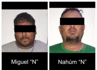 Presuntos jefes de plaza capturados por la SSP, en Tres Valles Nahúm "N" y Miguel "N"