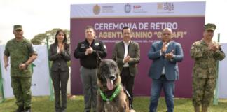 Con honores, retira Fuerza Civil al agente canino “Gadafi”, tras ocho años de servicio