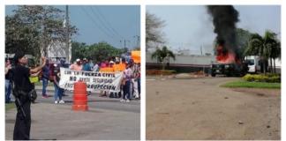 Rebelión contra Guardia Nacional y Fuerza Civil en Isla, Veracruz; incendian patrulla Manifestación contra policías en Isla, Ver.,