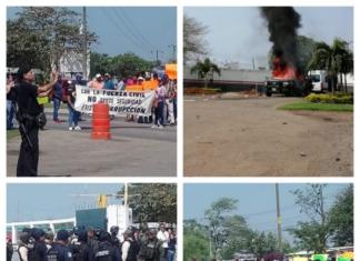 Rebelión contra Guardia Nacional y Fuerza Civil en Isla, Veracruz; incendian patrulla Manifestación contra policías en Isla, Ver.,