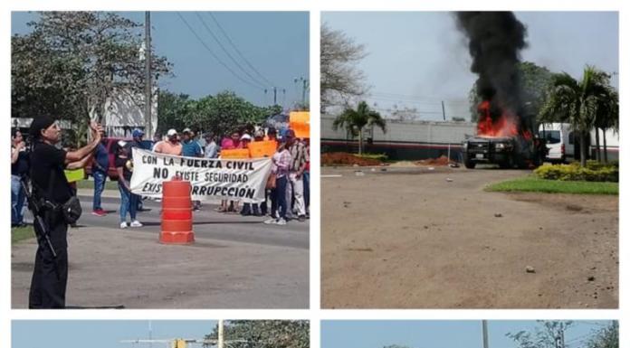 Rebelión contra Guardia Nacional y Fuerza Civil en Isla, Veracruz; incendian patrulla Manifestación contra policías en Isla, Ver.,