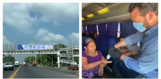 Ayuntamiento de Cosoleacaque coloca lonas en la ciudad y transporte público por COVID-19