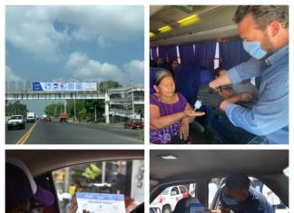 Ayuntamiento de Cosoleacaque coloca lonas en la ciudad y transporte público por COVID-19