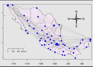 Vulnerables ciudades mexicanas ante COVID-19: científicos Red de transporte aéreo de México utilizado por los científicos para predecir la vulnerabilidad de las ciudades ante el COVID-19.