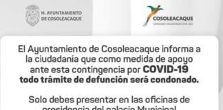 Ayuntamiento de Cosoleacaque condonará el pago de las actas de defunción