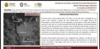 Aumentan áreas de tormenta en centro y sur de Veracruz Aumentan áreas de tormenta en centro y sur de Veracruz
