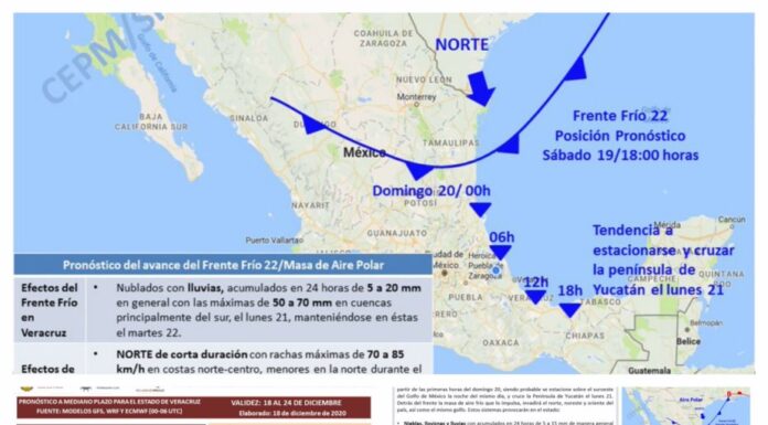 Para el domingo Frente Frío 22; descenderá la temperatura en la Nochebuena: SPC Para el domingo Frente Frío 22; descenderá la temperatura en la Nochebuena: SPC