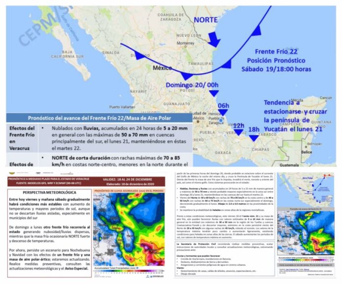 Para el domingo Frente Frío 22; descenderá la temperatura en la Nochebuena: SPC
