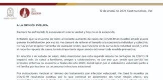 Contagiado del Sars-cov2 alcalde de Coatzacoalcos; lo sospechó desde fin de año, admite Confirma alcalde de Coatzacoalcos contagio por Covid-19
