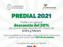 Pago de predial en Cosoleacaque será durante enero y febrero