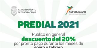 Pago de predial en Cosoleacaque será durante enero y febrero