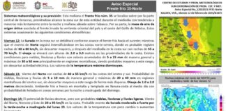 Se desplaza FF 35; reportan norte de 80 km/h y chubascos en Xalapa. Lluvias fuertes para el sur Aviso Especial por la llegada del Frente Frío 35 con masa de aire ártico que ingresó al norte y noreste de México, y se extiende hacia el sureste, generando cambios en las condiciones del tiempo.