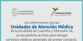 Ofrecen servicio Unidades de Atención Médica en Coacotla y Kilómetro 14