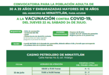Jornada de vacunación contra Covid-19. Adultos de 30 a 39 años de Minatitlán. Jornada de vacunación Minatitlán 30 a 39 años