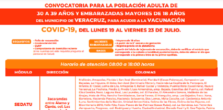Jornada de vacunación contra Covid-19. Adultos de 30 a 39 años del Puerto de Veracruz. Jornada de vacunación Veracruz 30 a 39 años