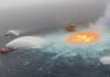 Controla Pemex emanación de gas y fuego en ducto submarino en cercanías de la plataforma satélite KU-C en la Sonda de Campeche