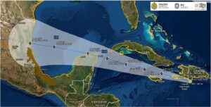 Probable ruta y zona de impacto del ciclón Grace