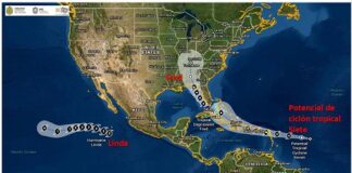 Aumentan posibilidades de lluvias en el sur de Veracruz; Fred evoluciona a tormenta tropical en el Golfo de México Pronóstico de las trayectorias del huracán Linda, depresión tropical Fred y el potencial de ciclón tropical.