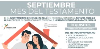 Inicia en Cosoleacaque campaña «Septiembre, mes del Testamento”