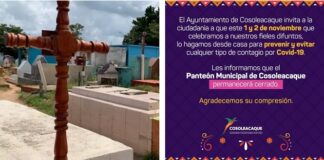 Permanecerá cerrado el panteón municipal de Cosoleacaque en festividades de “Fieles Difuntos»