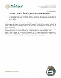 Comunicado del Gobierno de México.