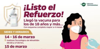Llega dosis de refuerzo para la población de 18 años y más en Minatitlán