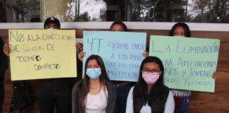 la coordinadora de la FNERRR en Veracruz, Lorena Ixtepan Martínez demanda que no se cancelen Escuelas de Tiempo Completo