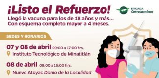 Dosis de refuerzo para la población de 18 años y más en Minatitlán