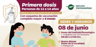 Este miércoles se aplicará en Minatitlán segunda dosis de vacuna COVID-19 a personas de 12 a 14 años.
