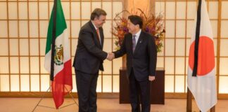 Marcelo Ebrard se reúne con su homólogo de Japón previo al funeral de Estado de Shinzo Abe
