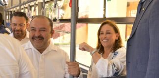 Gobernadora de Veracruz celebra alianza con empresa china Yutong, recorre boulevard sobre prototipo de transporte público para 2025