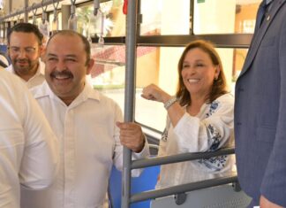 Gobernadora de Veracruz celebra alianza con empresa china Yutong, recorre boulevard sobre prototipo de transporte público para 2025
