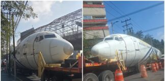 Avión en Periférico Sur causa asombro y caos en CDMX Utopías, el “Avión Biblioteca” visto sobre Periférico
