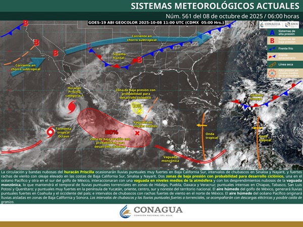 Ciclones-FF Temporal de lluvias muy fuertes a intensas en el oriente, centro, sur y sureste del territorio mexicano