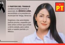 Asesinan a Jessica Luna Aguilera, excandidata del PT a la alcaldía de Yanga, Veracruz Exigen petistas el esclarecimiento del asesinato de la ex candidata por Yanga