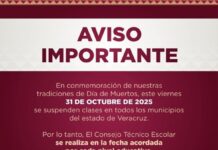 Por conmemoración del Día de Muertos SEV suspende clases en los 212 municipios La SEV informa que las clases se reanudarán el próximo lunes 3 de noviembre