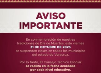 Por conmemoración del Día de Muertos SEV suspende clases en los 212 municipios La SEV informa que las clases se reanudarán el próximo lunes 3 de noviembre