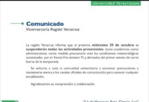 UV suspende clases en campus de Veracruz y Boca del Río por presencia del FF-11 Suspenderán actividades presenciales, académicas y administrativas en Veracruz y Boca del Río