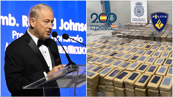Embajador de EU felicita a España por ‘golpe’ al CJNG: ‘Serán objetivo donde quiera que se encuentren’ El embajador Johnson destacó la cooperación internacional tras el aseguramiento de casi dos toneladas de droga y la captura de operadores del CJNG en España