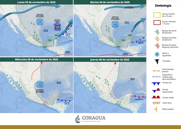 Clima FF-12 se desplaza sobre el Golfo de México, y su masa de aire frío ocasionará evento de "Norte" con rachas de viento de 70 a 80 km/h y oleaje de 2 a 3 metros de altura en Tamaulipas y Veracruz