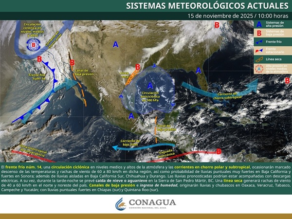 FF-14 El FF-14 ingresará este sábado al noroeste del país dejando lluvias fuertes, descenso de temperatura, vientos superiores a 60 km/h y posible caída de nieve en zonas serranas