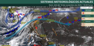 FF-15 traerá descenso en la temperatura, lluvias y viento en las próximas horas Conagua indica que estas condiciones se deben a la interacción entre el frente frío, la vaguada polar y el aire frío en niveles medios y altos de la atmósfera