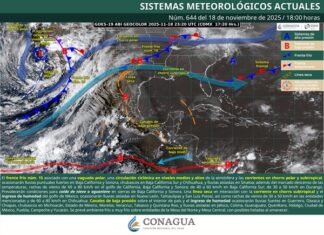 FF-15 traerá descenso en la temperatura, lluvias y viento en las próximas horas Conagua indica que estas condiciones se deben a la interacción entre el frente frío, la vaguada polar y el aire frío en niveles medios y altos de la atmósfera