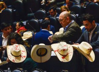 Diputados del PRI protestan con sombreros ensangrentados para pedir justicia por Carlos Manzo Diputados del Partido Revolucionario Institucional (PRI) se manifestaron al poner sombreros ‘ensangrentados’, en referencia al Movimiento del Sombrero
