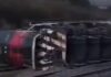 Descarrila tren que transportaba etanol y alcohol etílico en Hidalgo El choque del tren que transportaba alcohol etílico, etanol, grano y vehículos, causó la volcadura del tren, una explosión e incendio, con llamas de más de 12 metros de altura