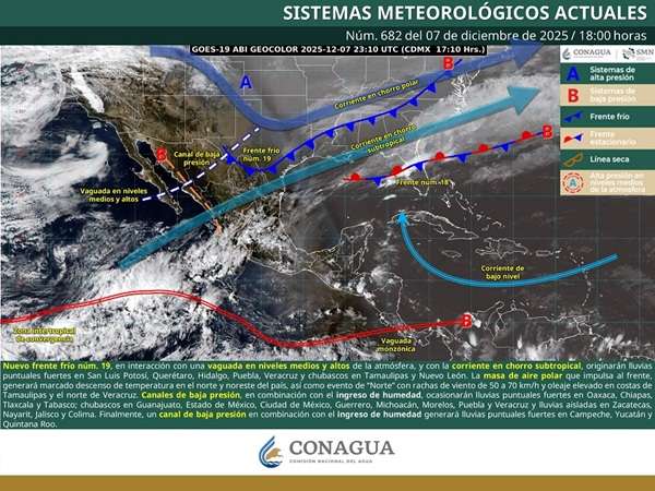 FF-19 El SMN dará seguimiento al desplazamiento del frente frío durante la semana ante la posibilidad de que las bajas temperaturas se prolonguen