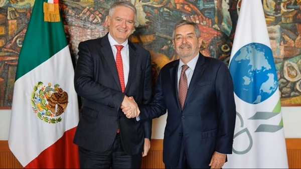 OCDE-De la Fuente El canciller Juan Ramón de la Fuente recibió al secretario general de la OCDE, Mathias Cormann, para revisar avances económicos.