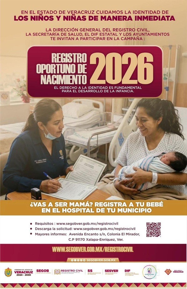 Cosolea-Registro Oportuno Esta campaña tiene como objetivo garantizar el derecho a la identidad de los niños desde su nacimiento. Por ello, se invita especialmente a las futuras madres a acudir a las oficinas del Registro Civil de Cosoleacaque para realizar el trámite correspondiente y asegurar que sus hijas e hijos cuenten con su acta de nacimiento de manera oportuna.
