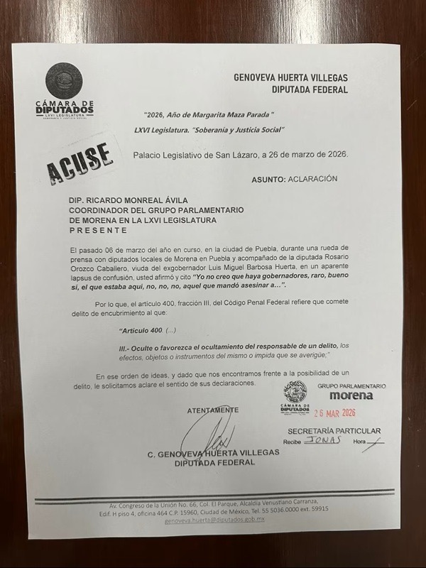 PAN-Monreal Los panistas expresaron que el morenista podría estar cometiendo el delito de encubrimiento.